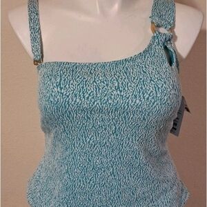 Time and Tru Teal Patterned Bikini Top